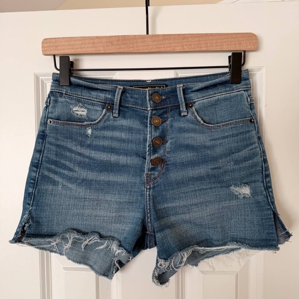 Abercrombie & Fitch Button Fly Distressed Denim Shorts